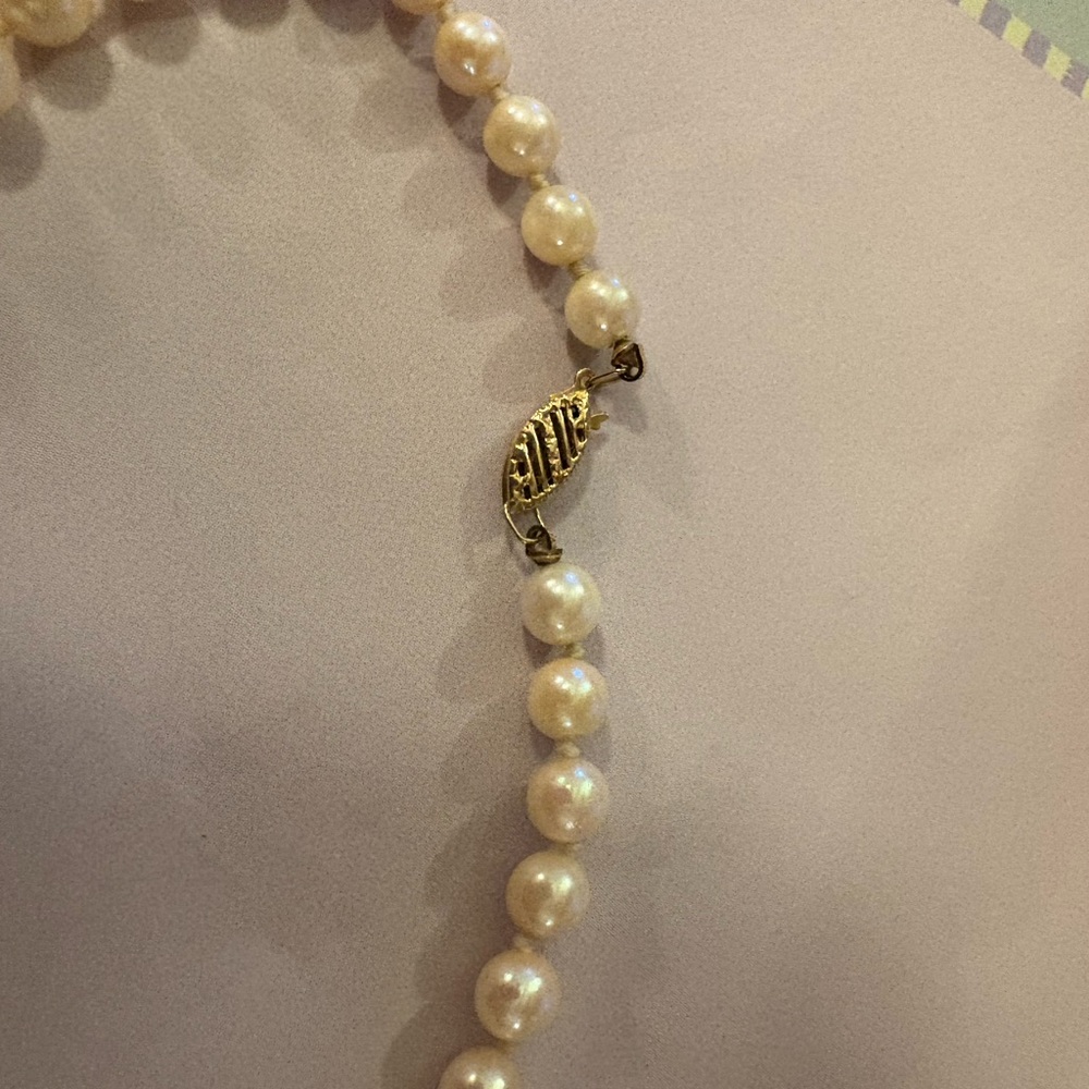 Vintage Elegant Freshwater Cultured Pearl 14k Gold Necklace 18” - Picture 3 of 7